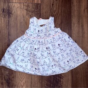 Gymboree White Dress with Navy Bunny Print and Pink Trim